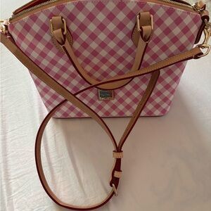 Dooney & Bourke Pink and Tan Satchel with Gold Hardware